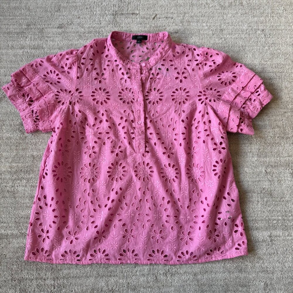 J. Crew Puff-Sleeve Popover Top in Eyelet NWT - Picture 2 of 8